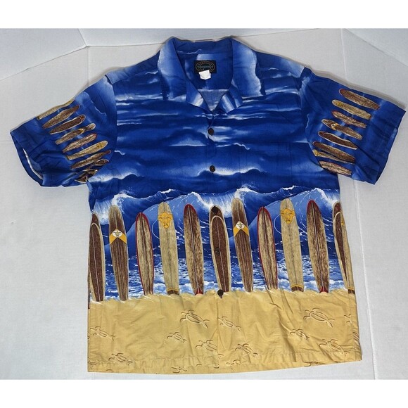 HAWAIIAN RESERVE COLLECTION Men's Blue Surfboard Graphic Button Up Shirt Large - Picture 3 of 8